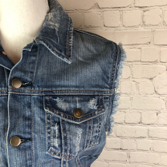 7 For All Mankind distressed frayed denim vest blue size small - Picture 4 of 6